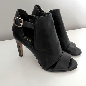 COACH “Idena” Women’s Black Leather Peep Toe Sexy Heeled Sandal Bootie, Size 9.5